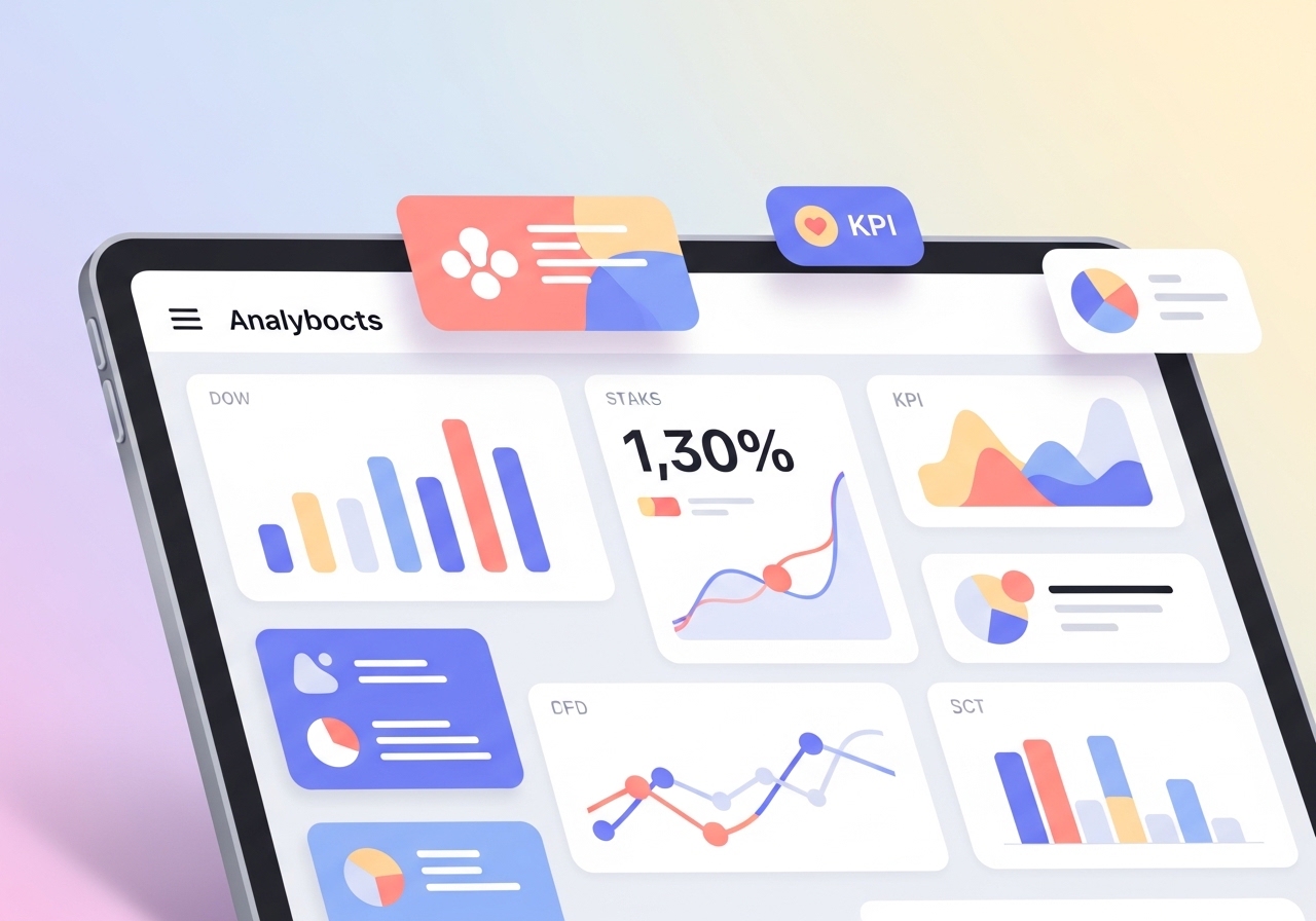 SaaS dashboard illustration showing analytics and metrics for measuring the success of an integrated marketing communications campaign.