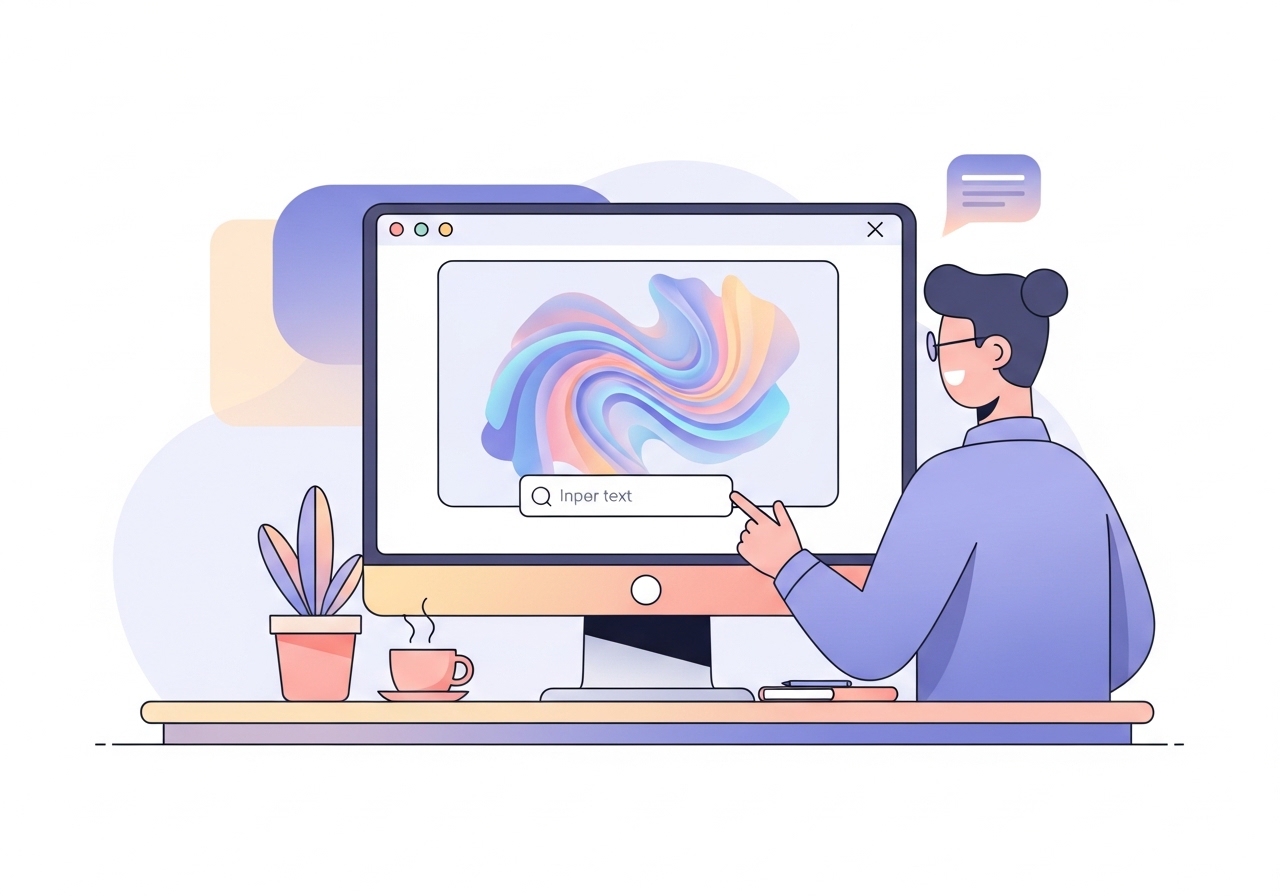 A graphic designer using an AI image generator like Midjourney to create custom visuals for a business project.