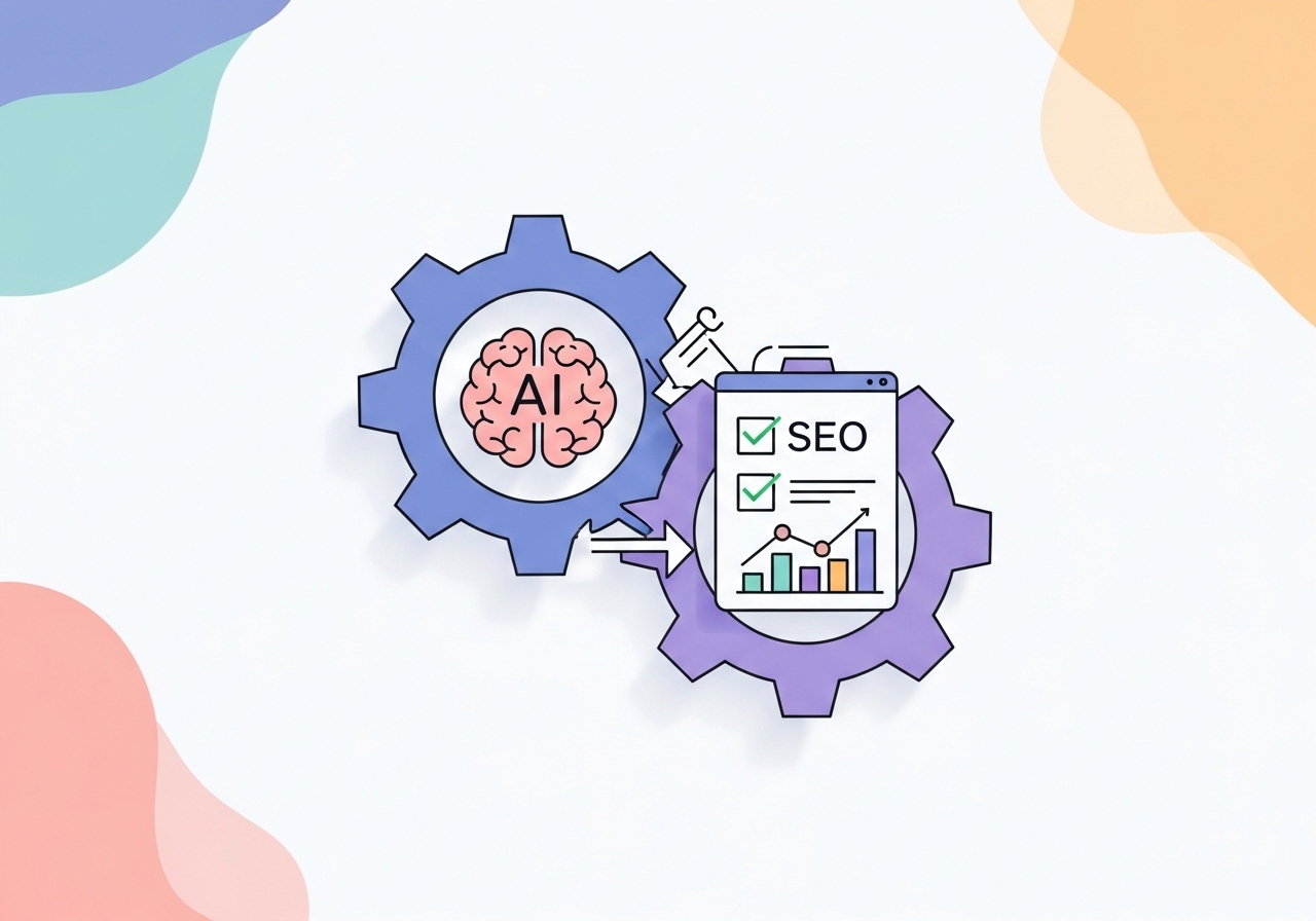Illustration showing the integration of AI automation platforms with SEO analysis tools like Surfer.