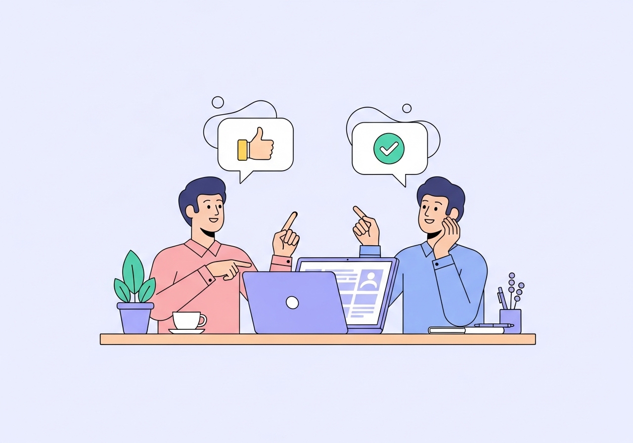 Illustration of colleagues collaborating, representing teamwork in a LinkedIn recommendation.