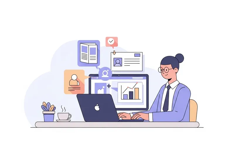 A designer creating different types of marketing materials on a laptop.