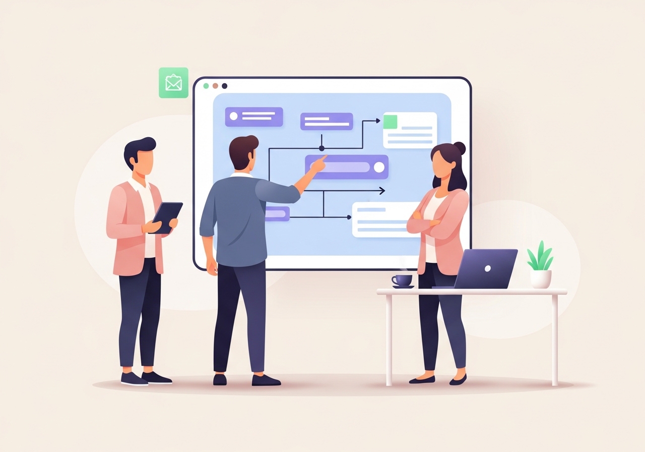 A team collaborating to show the process of hiring and delegating to scale a freelance brand.