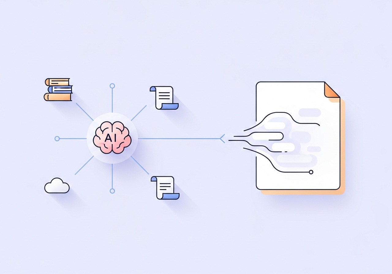 An illustration explaining how AI-powered content generation models process data to create human-like text.