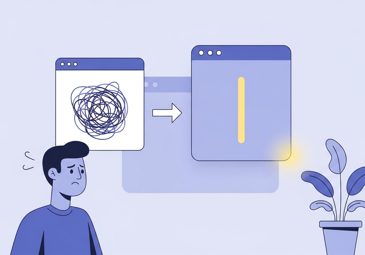 Illustration showing a direct solution to a complex problem, representing how to use a pain point as a content hook.