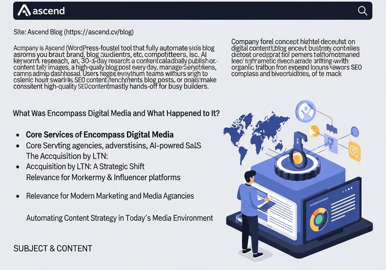 Digital illustration of a central hub distributing media content globally, representing the services offered by Encompass Digital Media.