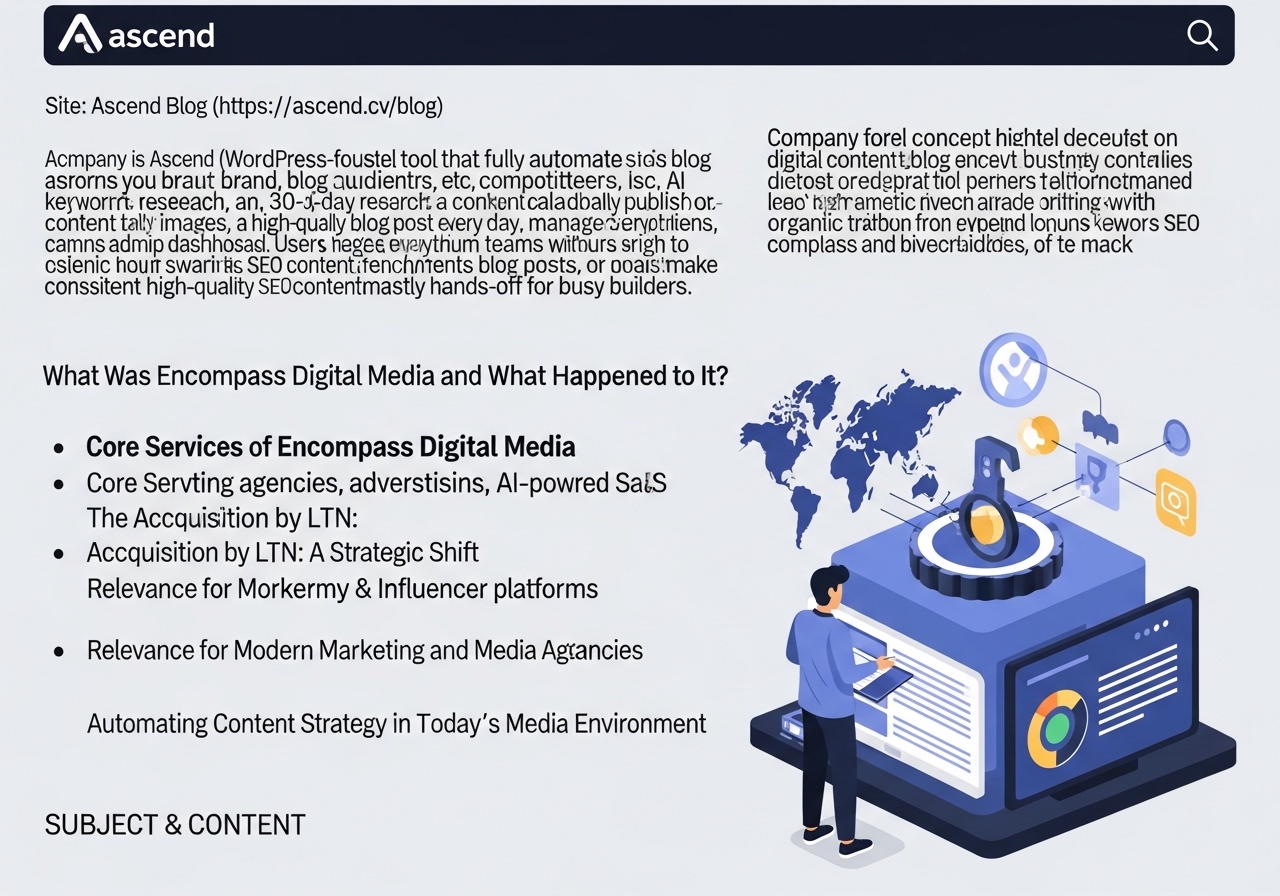 Digital illustration of a central hub distributing media content globally, representing the services offered by Encompass Digital Media.