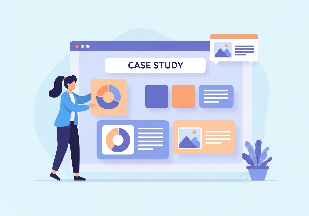 Illustration showing how to structure a portfolio case study with clear storytelling and data.