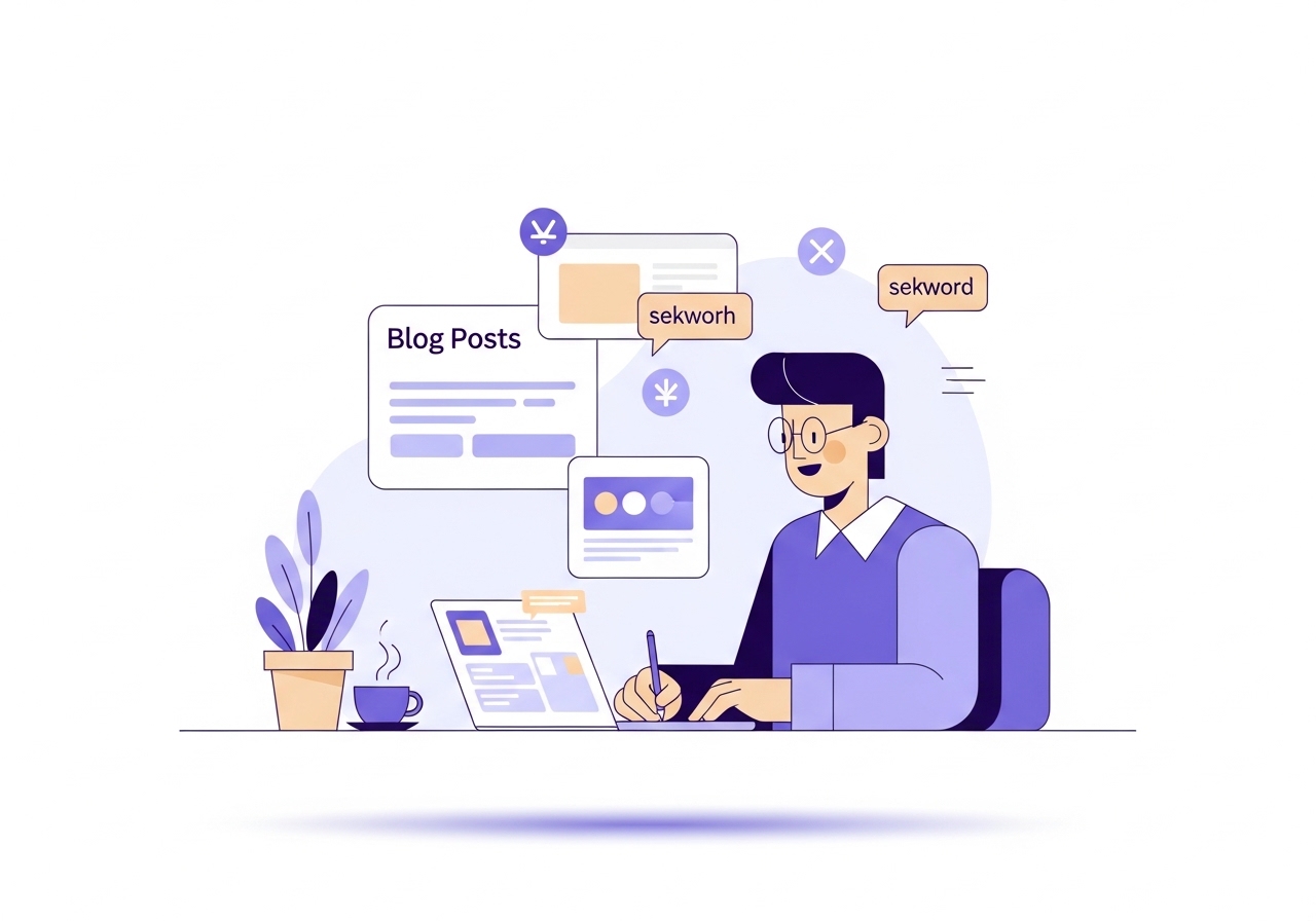 A professional creating SEO-driven content as a core part of their B2B lead generation strategies.