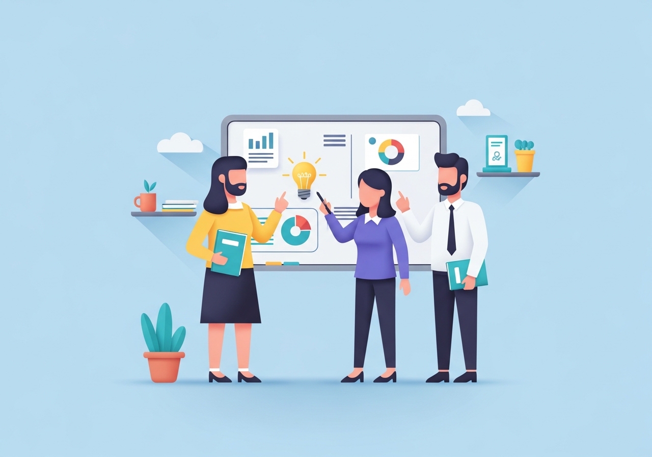 Illustration of team collaboration, showing the positive impact of a colleague for a LinkedIn recommendation.