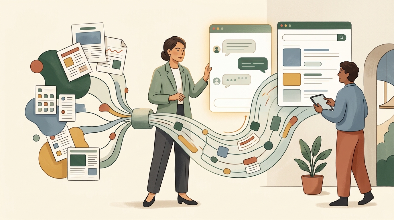 Digital graph linking structured web content directly to generative AI search engines.