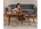 Elegant Tarashi Ash Wood Coffee Tables, Set of 2 – Teak Finish