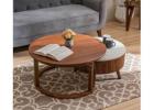 Akasa Sheesham Wood Nesting Coffee Tables with Storage, Set of 2 (Teak Finish)