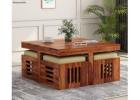 Petlin Sheesham Wood Coffee Table Set with Four Stools