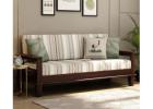 Quartz 3-Seater Wooden Sofa Set Design in Walnut Cream Stripe