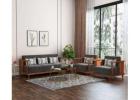 Georgia Sofa Set | Teak Finish & Graphite Grey Fabric | Wooden Street