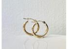 Lightweight 10K Real Gold Round Hoops – Petite 15mm Textured Mini Earrings Gift
