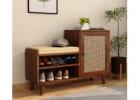 Sonny Solid Wood Shoe Rack & Bench – Multi-Functional Entryway Essential with Cane Cabinet