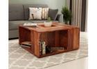 Lynet: Sheesham Wood Coffee Table with Central Drawer (Honey Finish)
