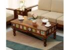 Boho Sheesham Wood Coffee Table with Ceramic Tiles & Storage (Honey Finish): Artisan Charm Meets Fun
