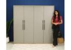 Vespera: A Four-Door Gothic Grey Almirah Design in Classic Oak Finish
