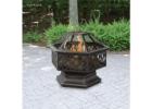 Classic Outdoor Wood Fire Pit with Flame Design & Safety Mesh