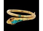 Golden Serpent: 14K Yellow Gold Turquoise Snake Bracelet