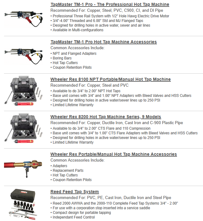 Hot Tap Machines and Pipe Freeze Kits