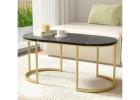 Elegant Artiss Marble Effect Coffee Table – Sleek Black Finish