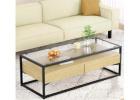 Stylish Artiss Coffee Table with 2 Drawers & Glass Top – Pine Finish