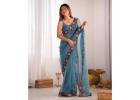 Buy Trendy Blue Saree – A Smart Addition to Your Wardrobe