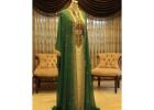 The Elegant plus size kaftan green and white zari work -by Mirraw