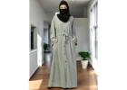The Elegant Sea Green Front Open Abaya  Kimono Style From Mirraw