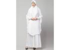 The White Abaya Set with Free Size Skirt & Instant Hijab By Mirraw