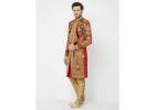 Red Embroidered Velvet Sherwani  Perfect for the Groom