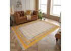 Hand Block Printed Yellow Cotton Modern Rug