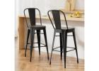 Stylish Retro Set – 2x Artiss Metal Bar Stools Wooden Seat Counter