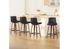 Elegant Wooden Bar Stools with Plush Leather Seating