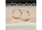 10K Real Gold Round Hoop Earrings – 15mm Dainty Etched Lightweight Mini Hoops