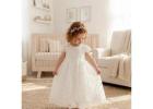 Phoebe Boho White Lace Baptism Dress, Infant Christening Gown, Baby Flower Girl Ceremony Outfit