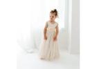 Boho Lace Flower Girl Dress, Cream Tulle Wedding Dress for Girls