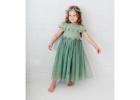 Sage Green Boho Flower Girl Dress Sienna Style, Lace Tulle Rustic Wedding Gown for Girls