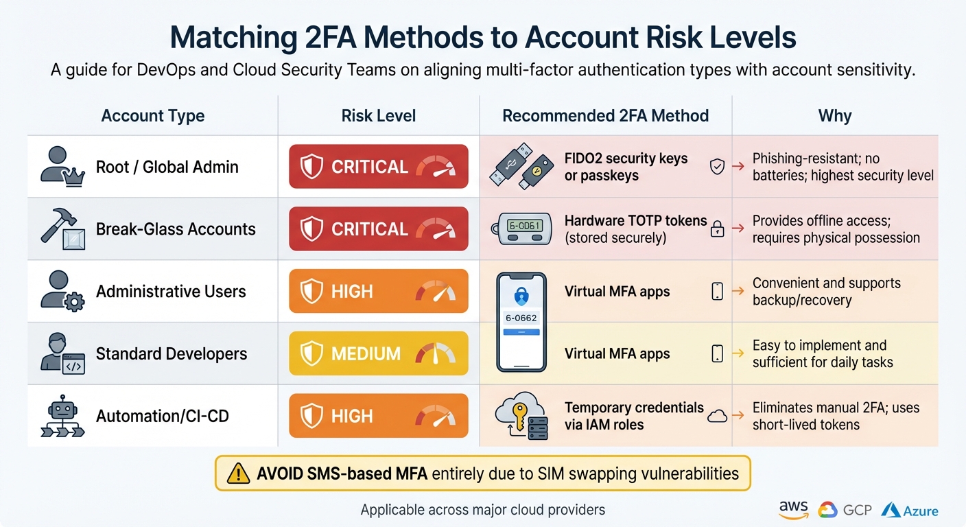 2FA Methods Comparison by Account Risk Level for DevOps Teams