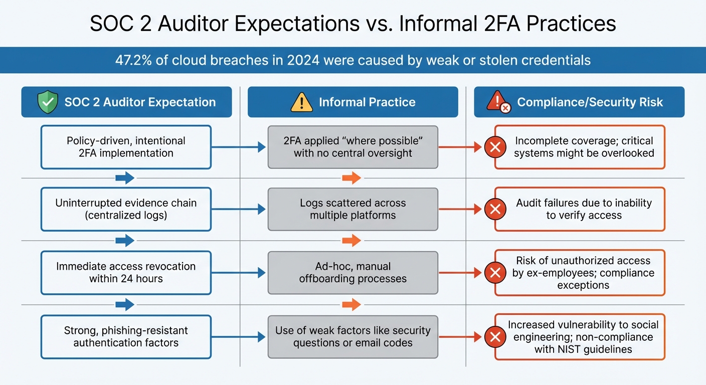 SOC 2 Auditor Expectations vs Informal 2FA Practices: Compliance Risks