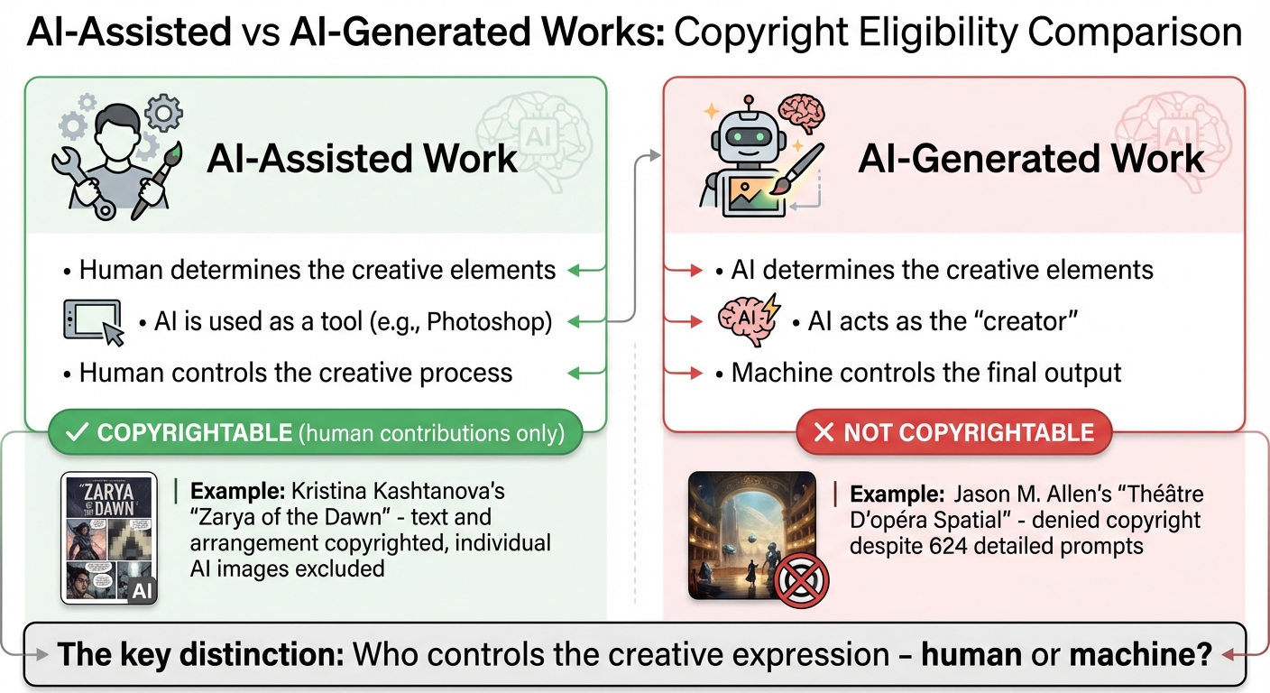 AI-Assisted vs AI-Generated Works: Copyright Eligibility Guide