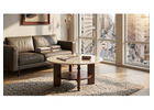 Round Faux Marble Coffee Table with 2-Tier Storage & Solid Wood Base | Mid-Century Modern