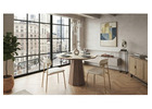 Modern Round Dining Table with Scalloped Edge, Sintered Stone Top & Pedestal Base
