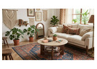 Mid-Century 2-Tier Round Coffee Table with Faux Marble Top & Solid Wood Legs