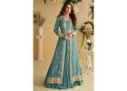 Pastel Blue Chinon Silk Anarkali Set with Embroidered Long Jacket – Like A Diva Online