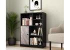 Stylish Bookshelf with Open Shelves & Textured Cabinets