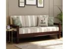 Quartz 3 Seater Sofa | Printed Walnut Cream Stripe Fabric | Wooden Street
